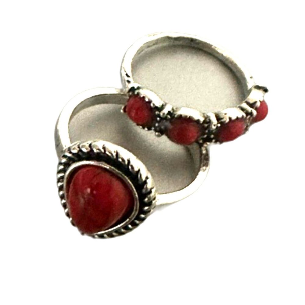 Beautiful (Silver Color ) Faux Agate 2 Fashion Ring Size: 5 & 5.5